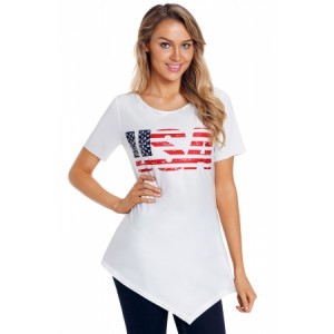 The USA Flag Print Asymmetric Hem T-shirt